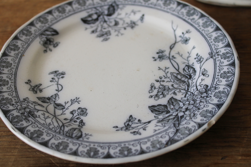 photo of Parisian Granite antique ironstone Rosaline blue & white sauce pitcher or gravy boat w/ plate  #3