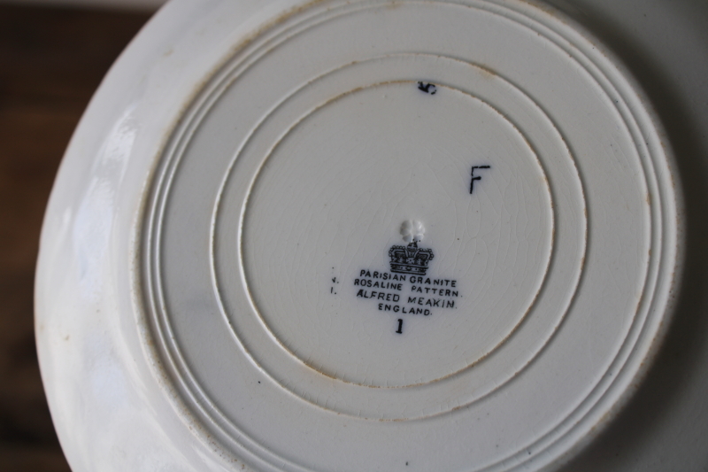photo of Parisian Granite antique ironstone Rosaline blue & white sauce pitcher or gravy boat w/ plate  #4