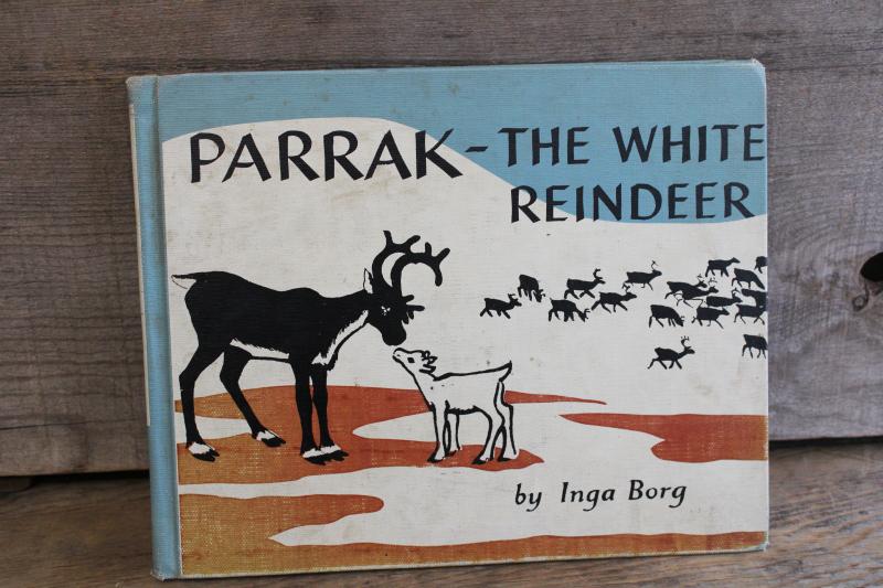 photo of Parrak the White Reindeer Inga Borg Sweden vintage ex-library picture book #1