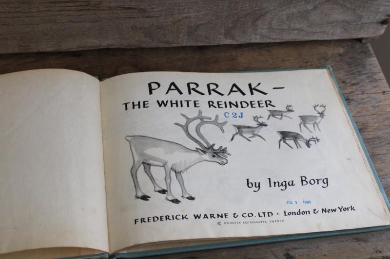 photo of Parrak the White Reindeer Inga Borg Sweden vintage ex-library picture book #3