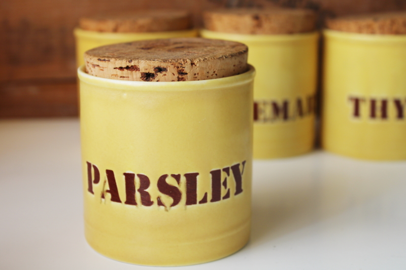 photo of Parsley Sage Rosemary Thyme vintage Kiln Craft England ceramic spice jar canisters #2