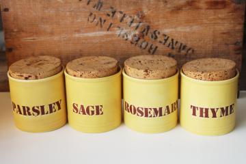 catalog photo of Parsley Sage Rosemary Thyme vintage Kiln Craft England ceramic spice jar canisters