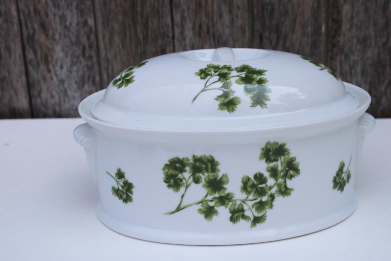 photo of Parsley pattern oven to table ceramic casserole w/ lid, vintage Andrea by Sadek Japan #1