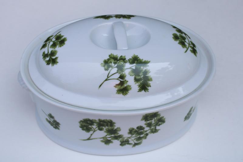 photo of Parsley pattern oven to table ceramic casserole w/ lid, vintage Andrea by Sadek Japan #2