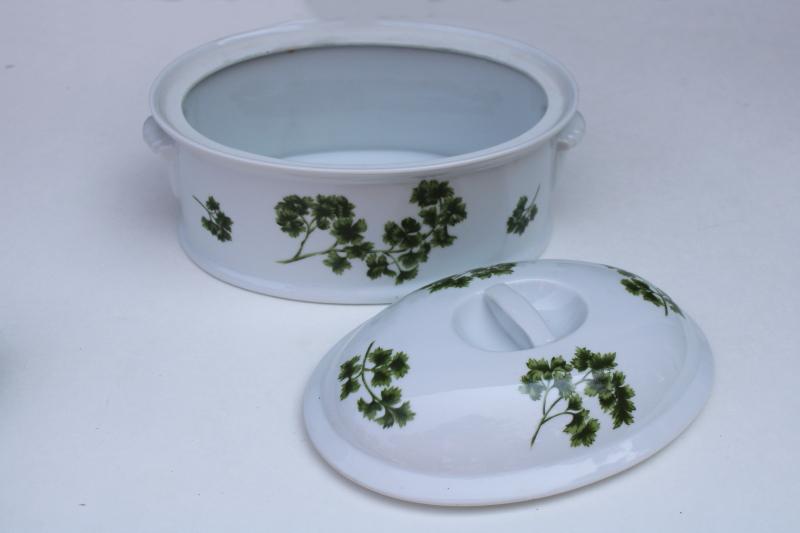 photo of Parsley pattern oven to table ceramic casserole w/ lid, vintage Andrea by Sadek Japan #5