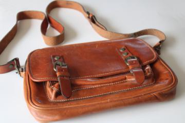 Patricia Nash brown leather crossbody bag, buckle flap purse w/ long shoulder strap