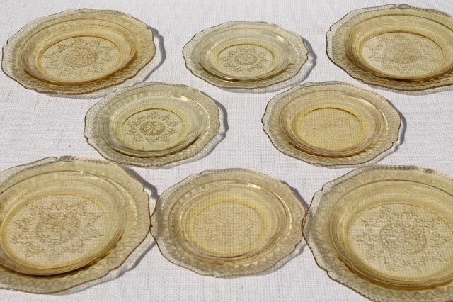 photo of Patrician pattern vintage amber yellow depression glass bread & butter, salad plates #1