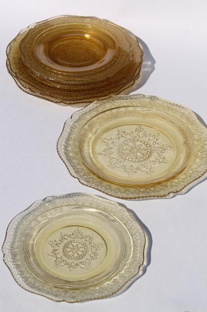 photo of Patrician pattern vintage amber yellow depression glass bread & butter, salad plates #3