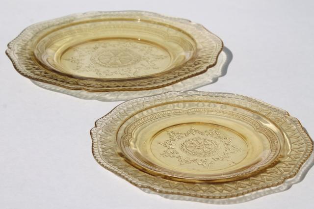 photo of Patrician pattern vintage amber yellow depression glass bread & butter, salad plates #6