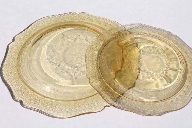 photo of Patrician pattern vintage amber yellow depression glass bread & butter, salad plates #7