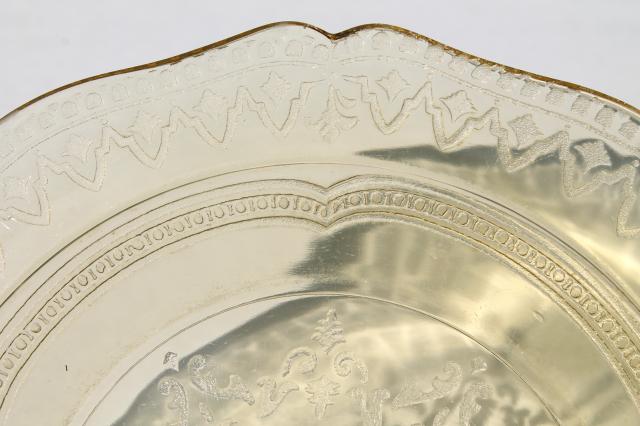 photo of Patrician pattern vintage amber yellow depression glass bread & butter, salad plates #9