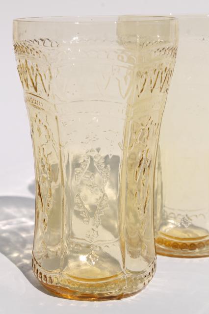 photo of Patrician pattern vintage amber yellow depression glass tumblers, set of four #3