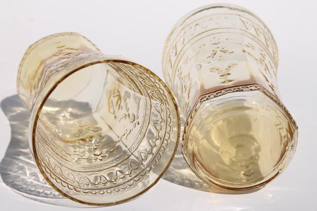 photo of Patrician pattern vintage amber yellow depression glass tumblers, set of four #6