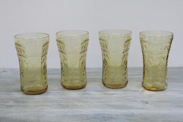 catalog photo of Patrician pattern vintage amber yellow depression glass tumblers, set of four