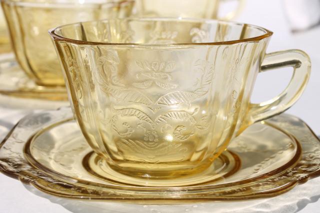 photo of Patrician pattern vintage yellow depression glass tea cups & saucers set of 8 #3