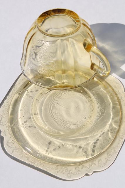 photo of Patrician pattern vintage yellow depression glass tea cups & saucers set of 8 #6