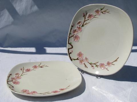 photo of Peach Blossom china dinner plates, vintage Metlox PoppyTrail pottery dinnerware #1
