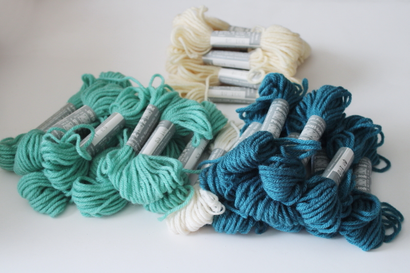 photo of Pearl Loft acrylic tapestry yarn vintage skeins lot, teal, mint green, ivory  #1