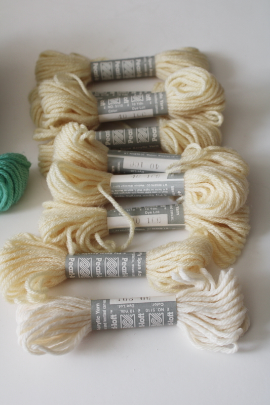 photo of Pearl Loft acrylic tapestry yarn vintage skeins lot, teal, mint green, ivory  #2