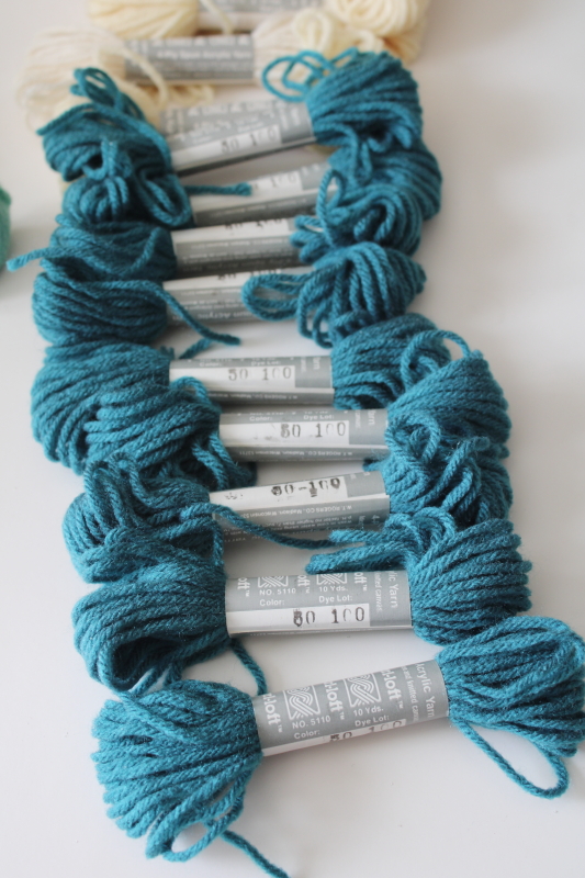 photo of Pearl Loft acrylic tapestry yarn vintage skeins lot, teal, mint green, ivory  #4