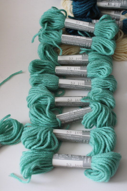 photo of Pearl Loft acrylic tapestry yarn vintage skeins lot, teal, mint green, ivory  #5