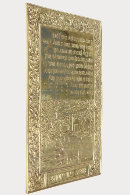 photo of Peerage wall plaque Bless the House motto, vintage embossed brass made in England #2