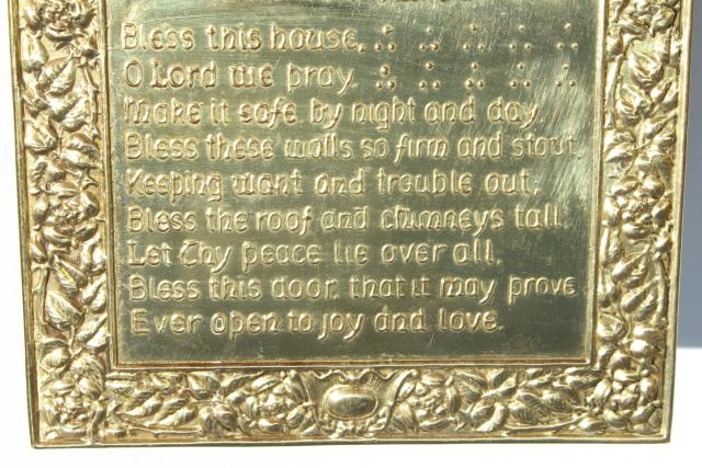 photo of Peerage wall plaque Bless the House motto, vintage embossed brass made in England #5