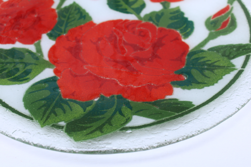 photo of Peggy Karr fused glass plate w/ red roses, vintage art glass, original label  #3