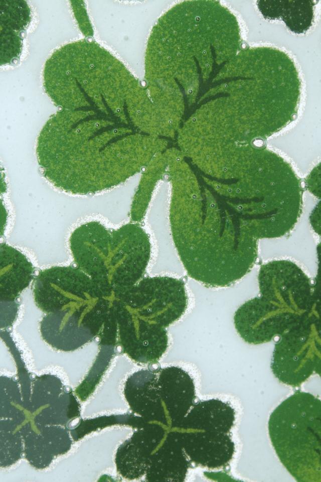 photo of Peggy Karr glass platter or plate, shamrocks green clover serving tray #6