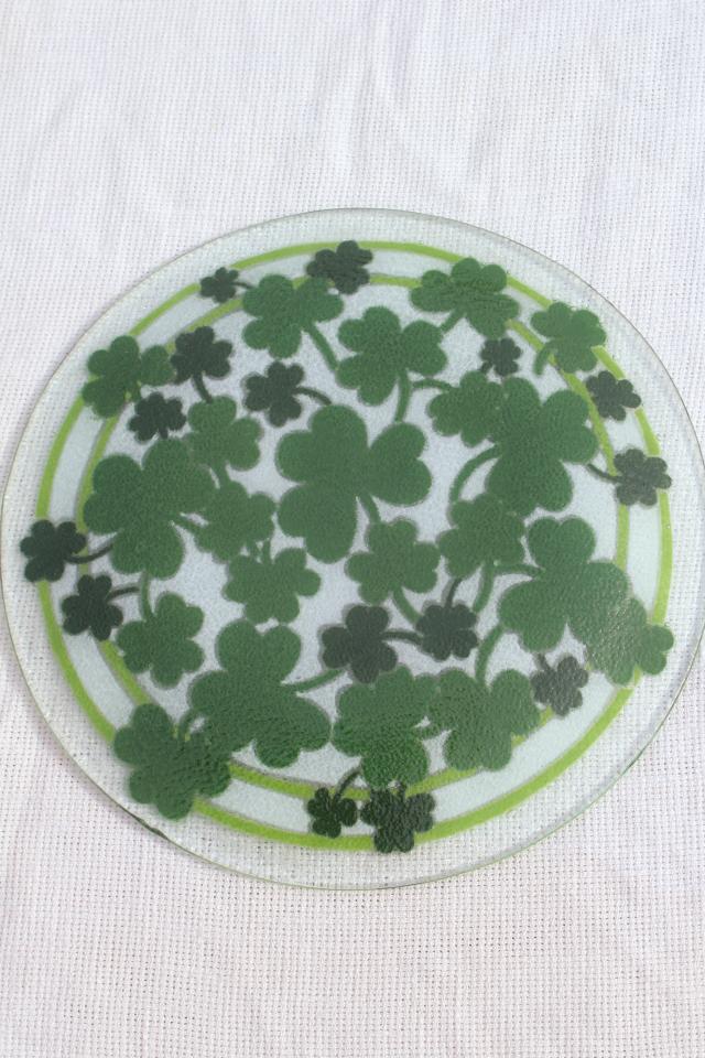 photo of Peggy Karr glass platter or plate, shamrocks green clover serving tray #8