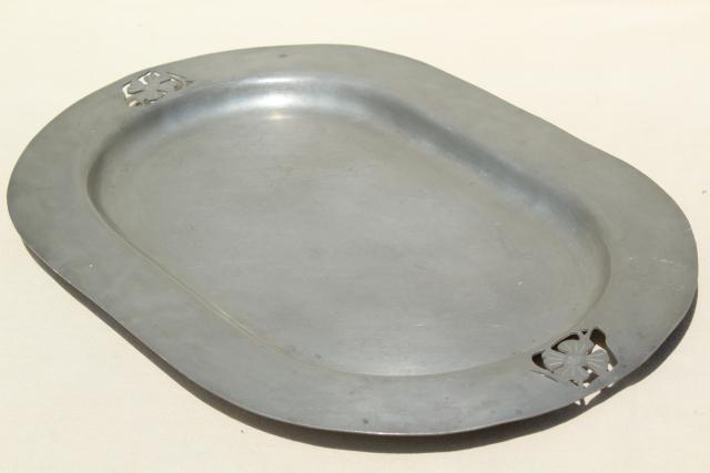 photo of Penland pewter vintage serving tray, hand crafted Arts & Crafts design w/ tarnished patina #1