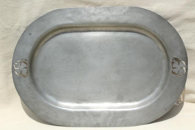 photo of Penland pewter vintage serving tray, hand crafted Arts & Crafts design w/ tarnished patina #2