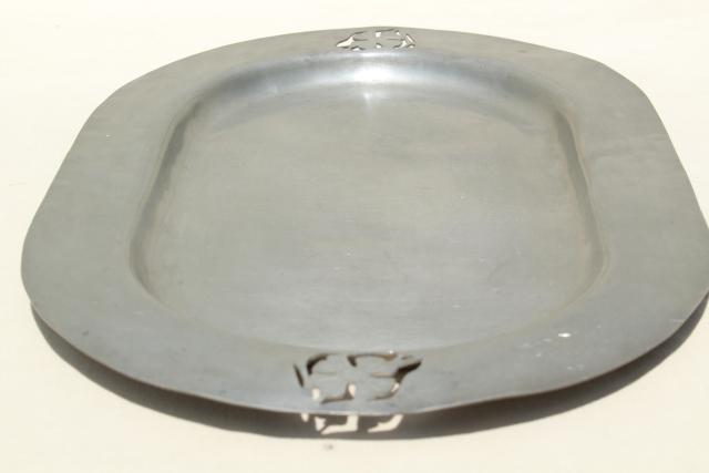 photo of Penland pewter vintage serving tray, hand crafted Arts & Crafts design w/ tarnished patina #5