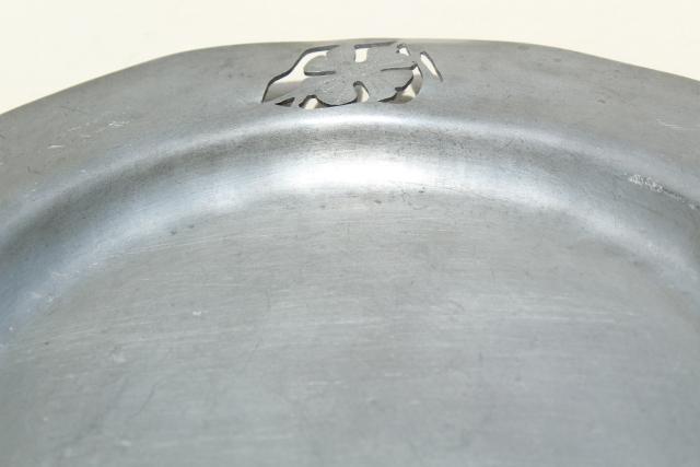 photo of Penland pewter vintage serving tray, hand crafted Arts & Crafts design w/ tarnished patina #6