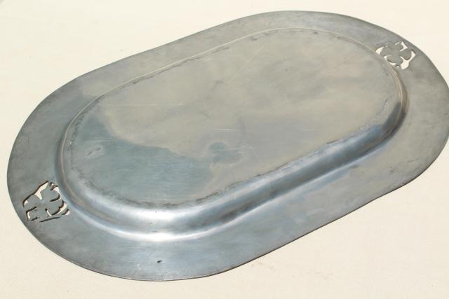 photo of Penland pewter vintage serving tray, hand crafted Arts & Crafts design w/ tarnished patina #7