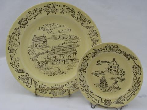 photo of Pennsylvania Dutch folk art dinner plates, vintage Bucks County pattern Royal china #2