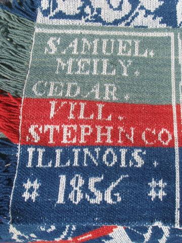 photo of Pennsylvania weaver Samuel Meily antique coverlet, 1856 Cedarville IL #1