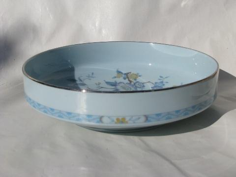 photo of Peonia Noritake round vegetable serving bowl, aqua blue peony floral #1