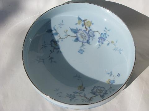 photo of Peonia Noritake round vegetable serving bowl, aqua blue peony floral #2