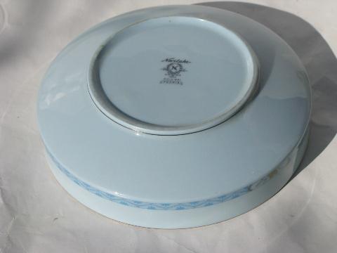 photo of Peonia Noritake round vegetable serving bowl, aqua blue peony floral #3