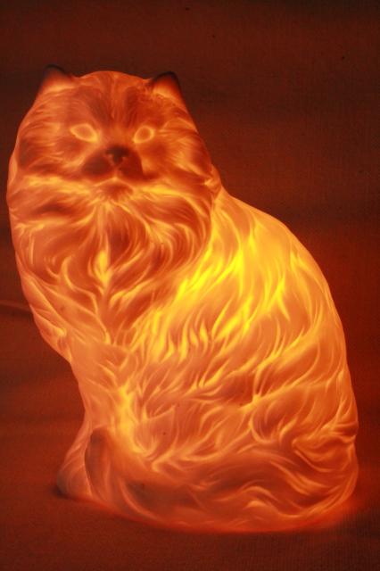 photo of Persian cat pure white bisque china nightlight, 80s vintage Enesco label #2