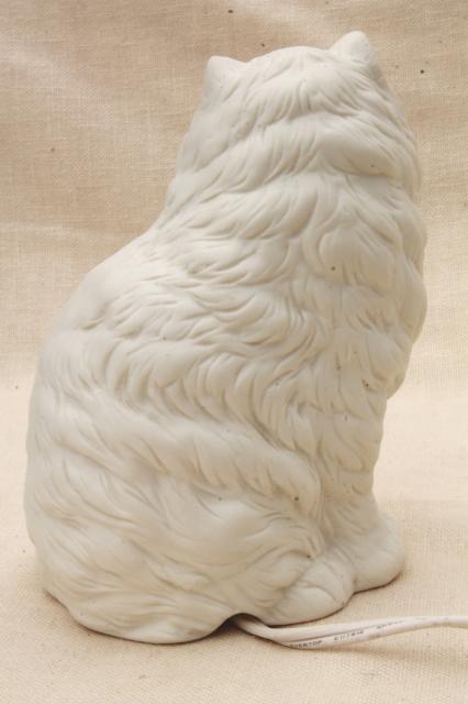 photo of Persian cat pure white bisque china nightlight, 80s vintage Enesco label #5