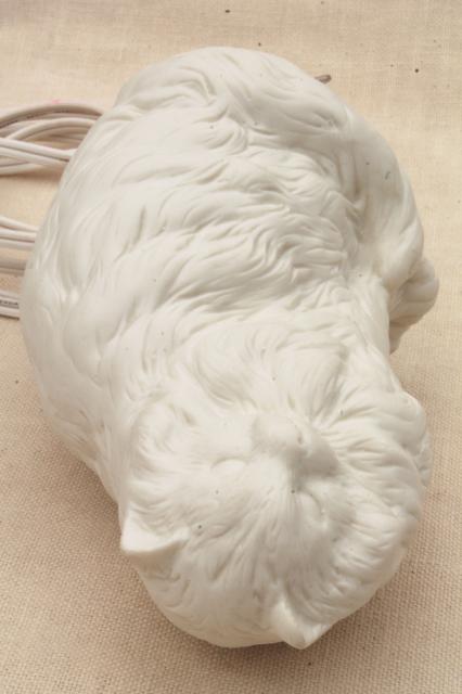 photo of Persian cat pure white bisque china nightlight, 80s vintage Enesco label #7