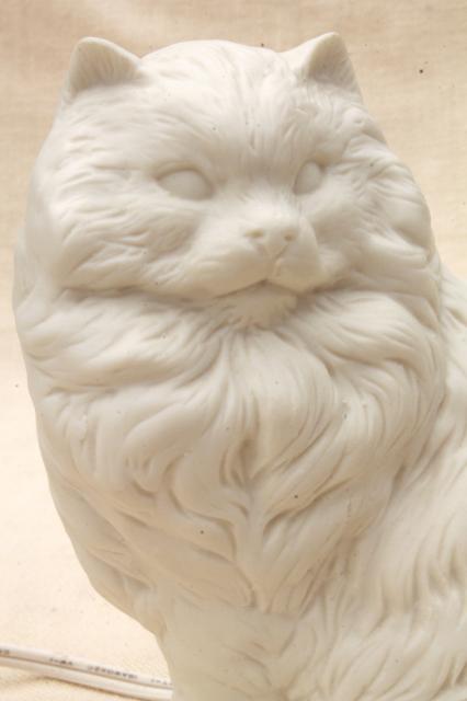 photo of Persian cat pure white bisque china nightlight, 80s vintage Enesco label #8