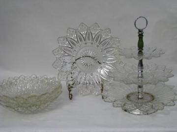 catalog photo of Petal pattern vintage pressed glass flower pattern dishes lot