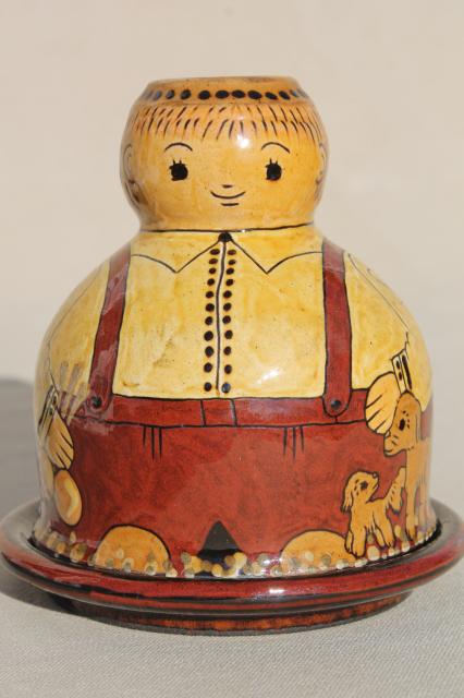 photo of Peter Reber - Switzerland, hand painted pottery fat Swiss farmer butter or cheese dome #1