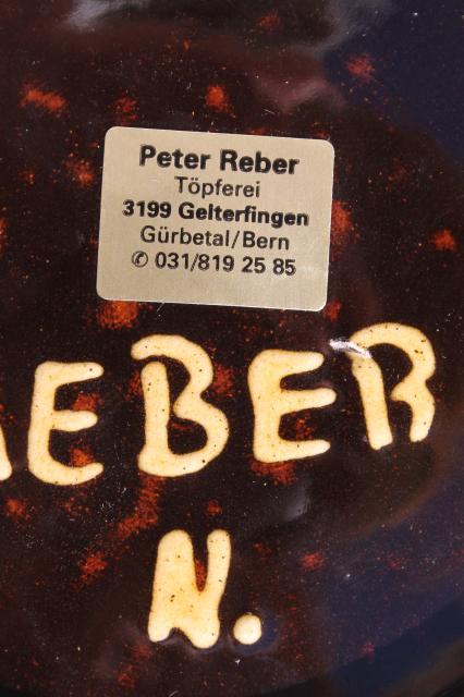 photo of Peter Reber - Switzerland, hand painted pottery fat Swiss farmer butter or cheese dome #2