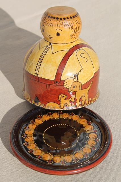 photo of Peter Reber - Switzerland, hand painted pottery fat Swiss farmer butter or cheese dome #4