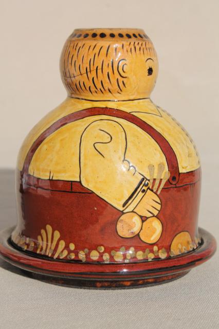 photo of Peter Reber - Switzerland, hand painted pottery fat Swiss farmer butter or cheese dome #5