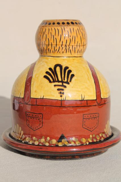 photo of Peter Reber - Switzerland, hand painted pottery fat Swiss farmer butter or cheese dome #6